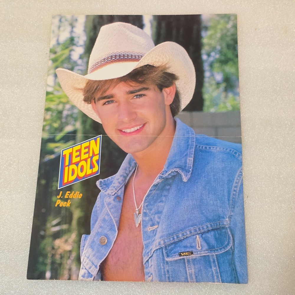 J. Eddie Peck cowboy open denim shirt vintage poster centerfold 16x10 1980s